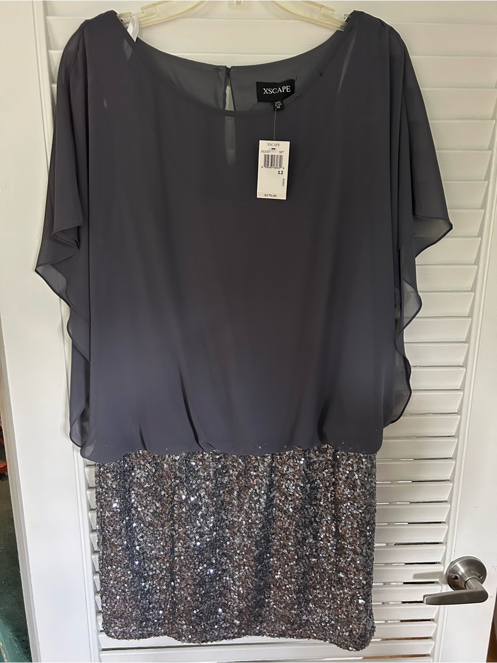 XSCAPE Chiffon Top with Sequin Skirt Dress